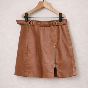 Free People Midnight Magic Faux Leather Mini Skirt – Cognac Brown, Size 0